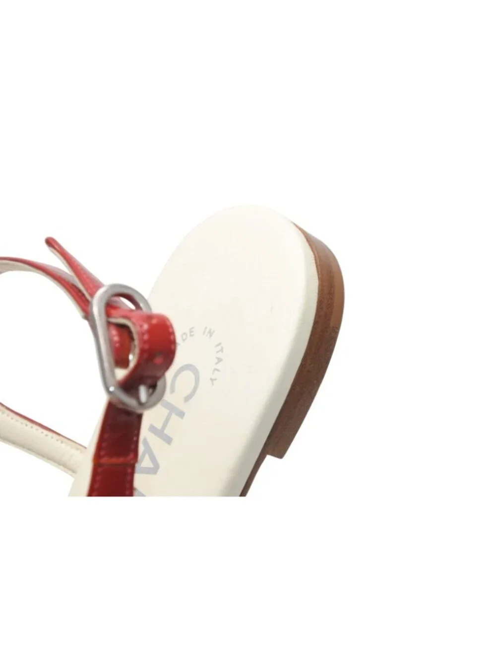 Chanel Thong Sandals CC Logo Patent Leather Red Ivory